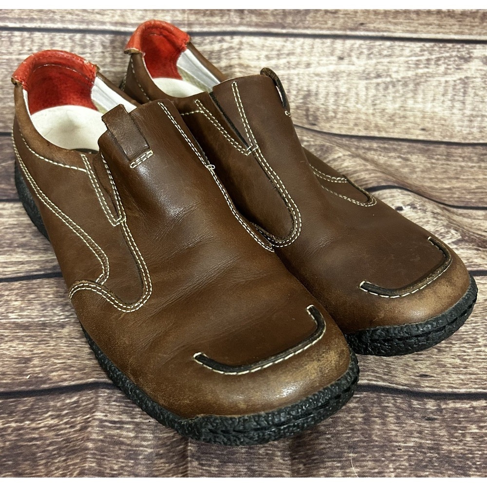 Dunham Mens Brown Leather Slip On Loafers Contrast Stitch Comfort Shoes Size 11M